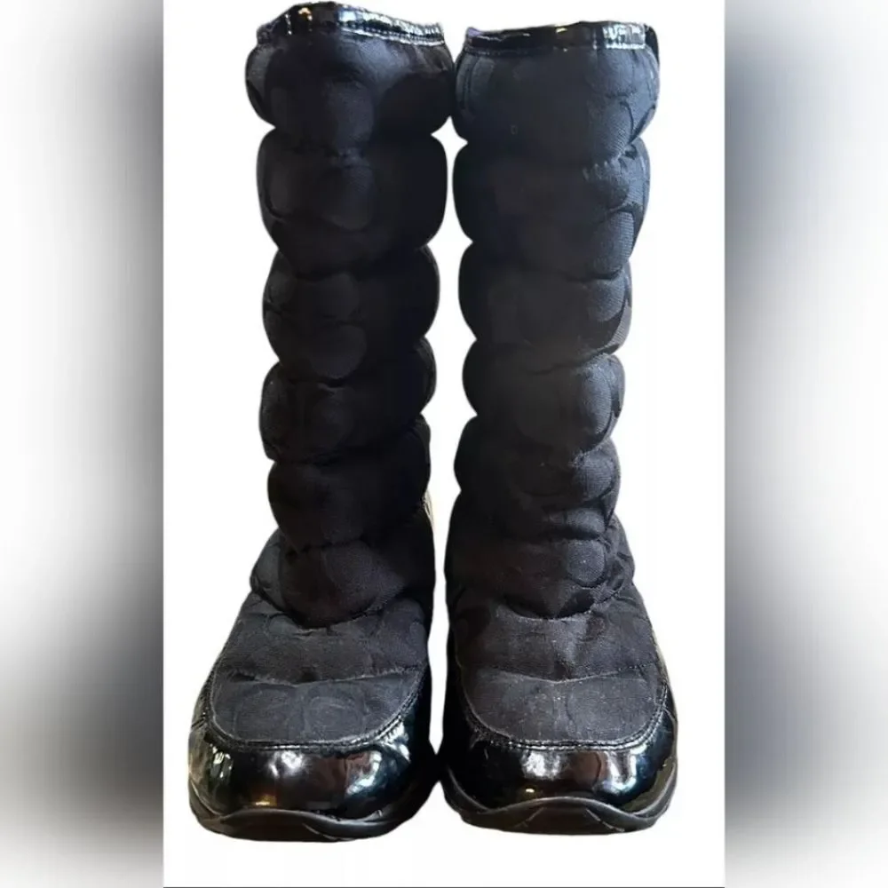 Coach JORDY Designer Patent Leather Women Snow Winter Boots Black Signature 10B